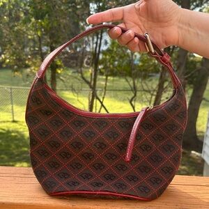 Dooney & Bourke Signature Canvas Leather Hobo Bag Small Red Monogram